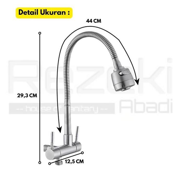 Gasajaya- Kran Angsa Cabang 2 Sus304 / Kran Cuci Piring / Kran Filter Air / Pipa Fleksibel