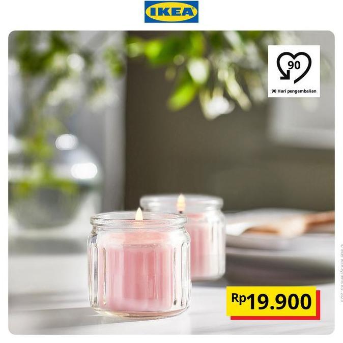 IKEA LUGNARE Lilin Beraroma Melati/Merah Muda Tahan 12 Jam