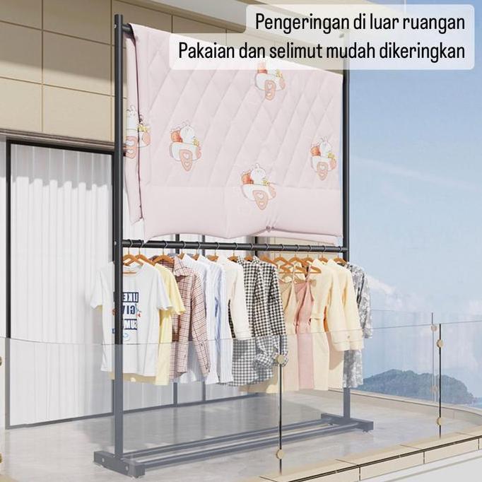 Gantungan Baju Besi Double Rak Baju Stand Hanger Gawang Jemuran Baju Jemuran Pakaian Hanger Baju Bes