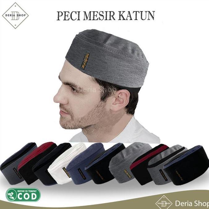 Bagusbanget- Peci Lipat Khas Mesir Premium Kopiah Habasya Palestina Pria Biru Putih Hitam Abu Kopyah