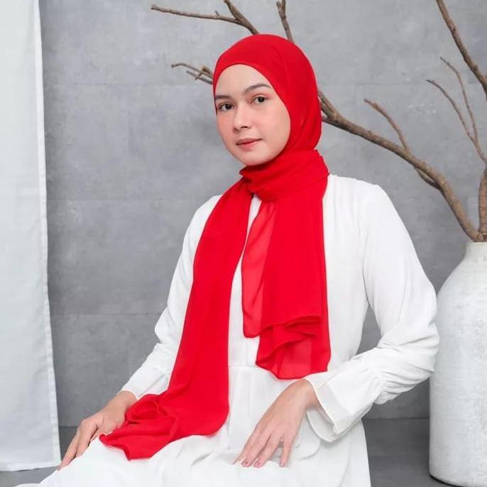 Pashmina//syal scarf//selendang//Shawl Polos Armani Exclusive - MERAH Best Quality