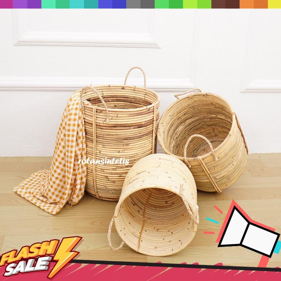 [ZR] KERANJANG LAUNDRY BULAT COCOK UNTUK PAKAIAN KOTOR ANYAMAN ROTAN ALAMI