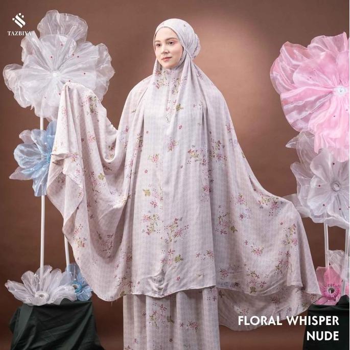 tazbiya Premium mukena floral whisper| mukena putih tazbiya|mukena motif bunga| mukena white tazbiya
