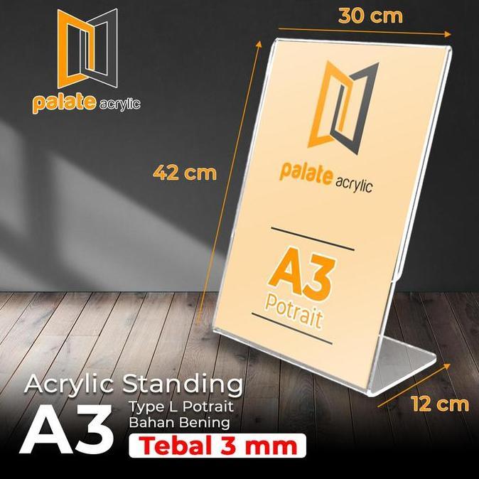 Grosir Akrilik A3 / Acrylic Tent Holder /Akrilik Menu A3 L Portrait 3Mm
