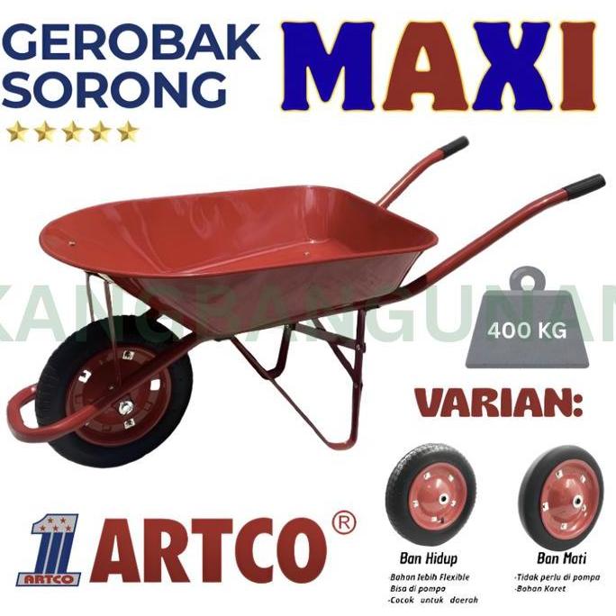 HOROZY Gerobak Sorong Angkong Troli Trolley Pasir Merah Merk MAXI Model Mirip ARTCO Jumbo Merah Whee