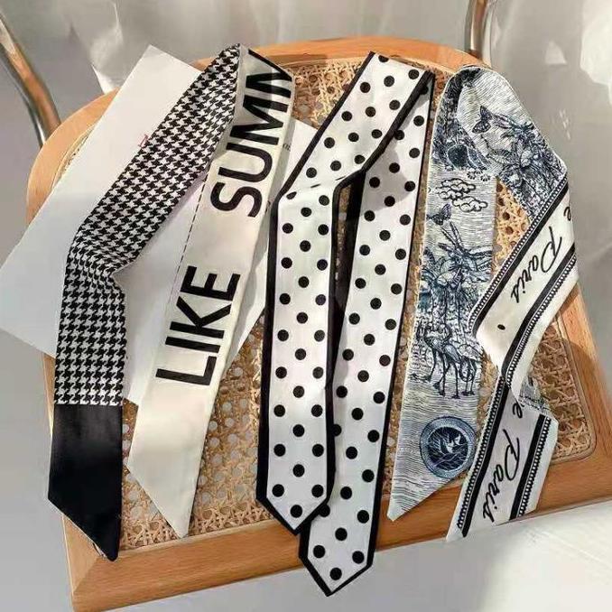 KOREAN SILK SCARF BAG SHAWL RIBBON STYLE FLOWER LETTER BASIC MOTIF TWILLY FEMALE WOMEN HAIR NECK/ PI