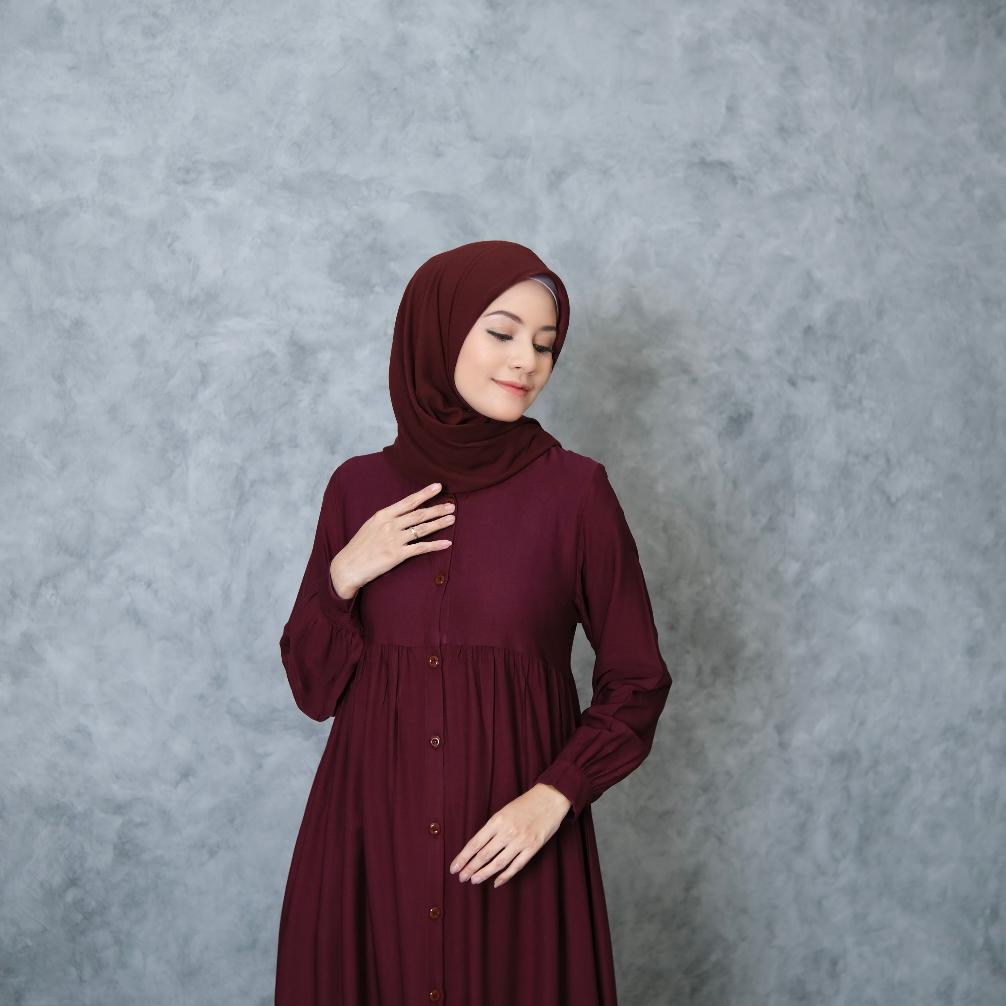 Gamis Full Kancing Rayon Twill Gamis Polos Muslim Wanita Gamis Lengan Kancing