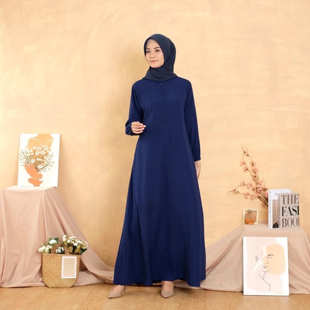 Asmazis Basic Abaya Dress Gamis Daily Polos Syari Wanita Muslim Lengan Panjang Saku Kanan Busui Frie