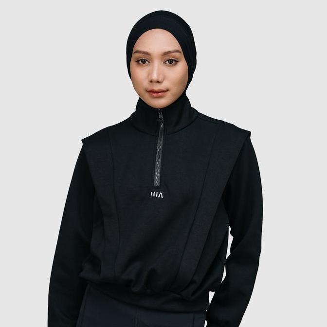 HIA Everywear Nomi Half Zip Sport Sweater Black Oversize Fit Olahraga Running Gym Padel Tennis Jaket