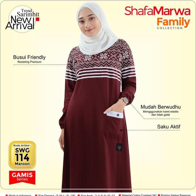 SHAFAMARWA Gamis Muslimah Wanita Busui Friendly Terbaru - Dress Jumbo Kaos Katun Combed SWG114 MAROO