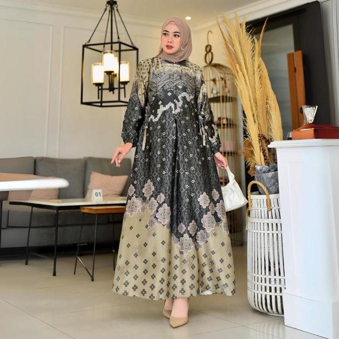 Gamis BERLINN Bahan Silk Premium Motif Bunga Premium Fashion Muslim Kekinian Murah Bisa Jumbo LD 110