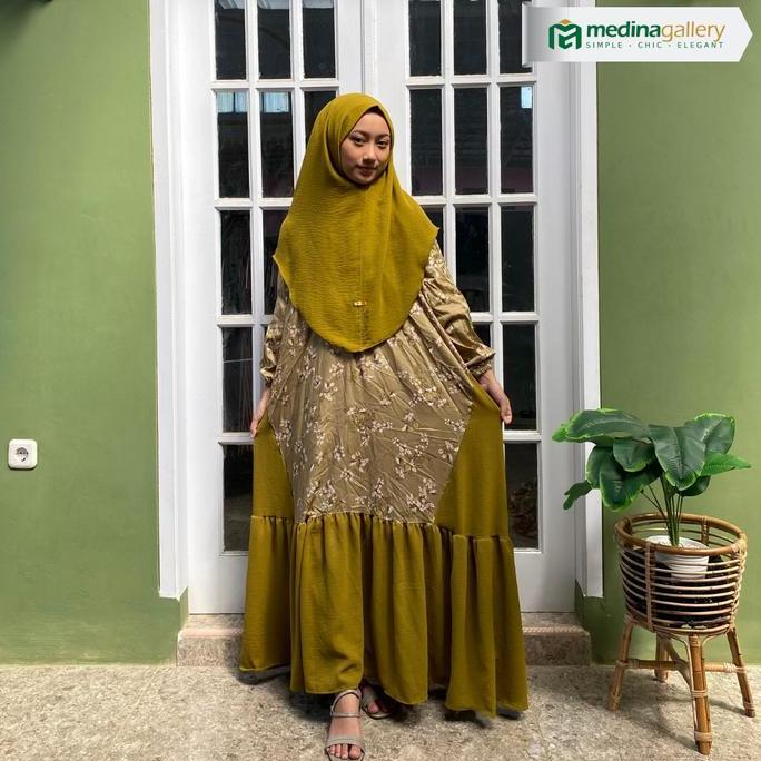 Safwah Set Rayon Premium Kombinasi Crinkle Airflow / Gamis Set Bergo Lebaran