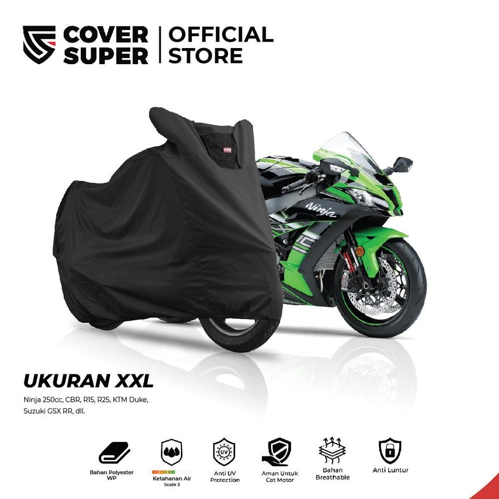 PREMIUM COVER MOTOR UKURAN XXL HITAM - COVERSUPER