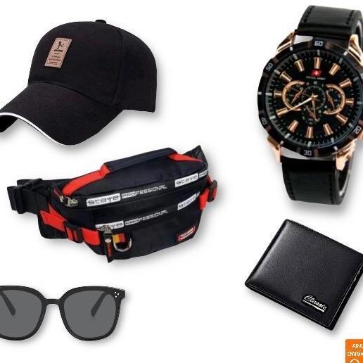 DA72 >> Terbaru Paket ganteng 1 paket isi 5 tas selempang free topi , jam tangan kulit , dompet dan 
