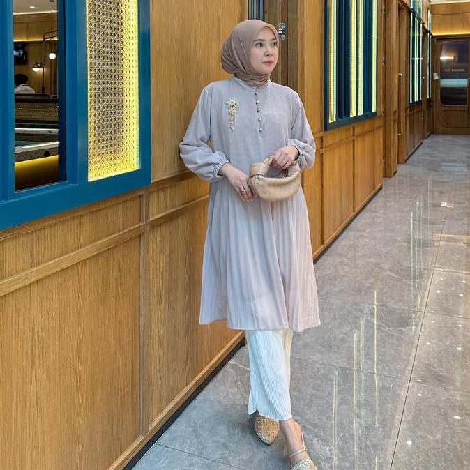 BELLE PLEATED TUNIC | Pleated Long Tunic | Tunic Plisket Wanita Premium | Tunic Korean Look | Tunik 