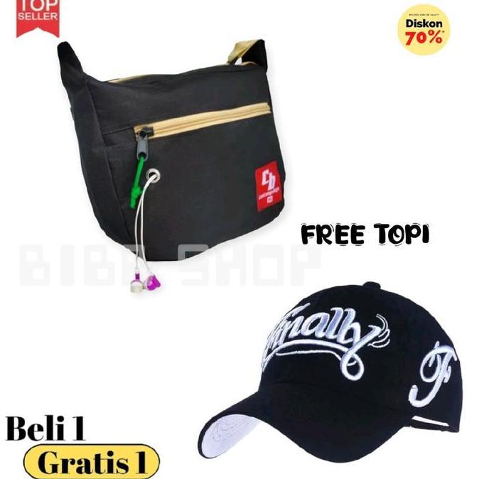 DR146 - cowok dan tangan SPESIAL (BUY 1 GET 2) slempang free topi distro baseball waist bag casual T