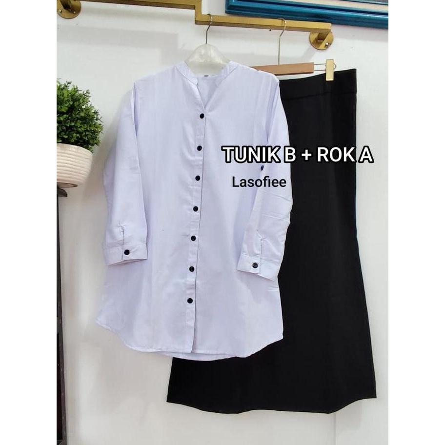 Sofi 6 -KUMPULAN one set SETELAN TUNIK PUTIH LASOFIE bahan katun Putih Atasan Baju Wanita Muslim Pan