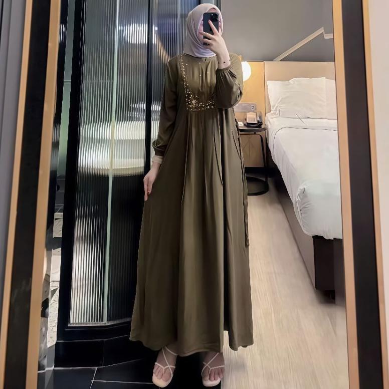 Grade Ori Mecca Dress Gamis Lebaran Bordir Rayon Twil Premium Terbaru Dress Motif Model Kekinian