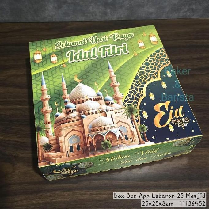 {{{{{{] Box Bon App Lebaran 25x25x8cm Mesjid Dus Kue Idul Fitri Lapis Legit