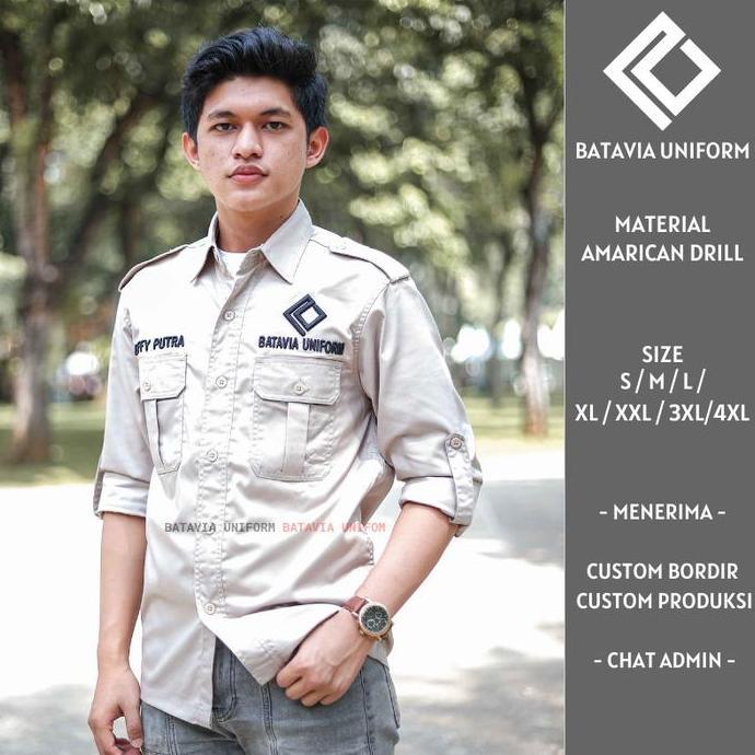 Baju Kemeja PDL Lapangan Tactical Lengan Panjang Custom Bordir Cream
