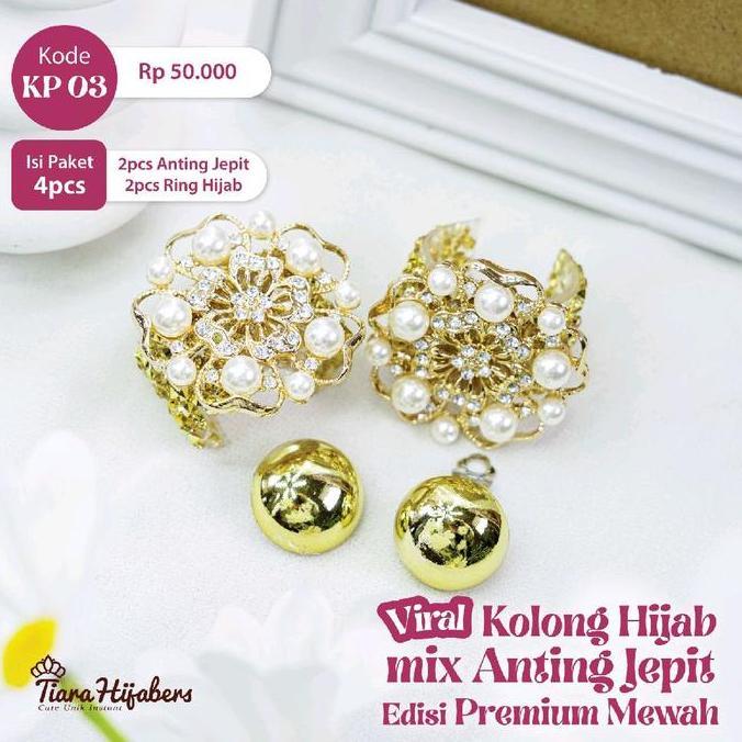 Isi 4 biji kolong hijab lentur viral korea premium bros ring mewah multifungsi mix anting jepit earr