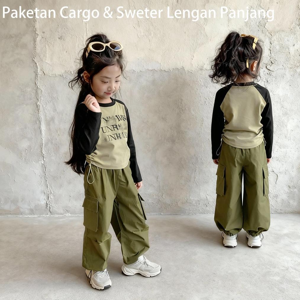 Setelan anak perempuan | Cargo dan kaos | Korean style | Olahraga