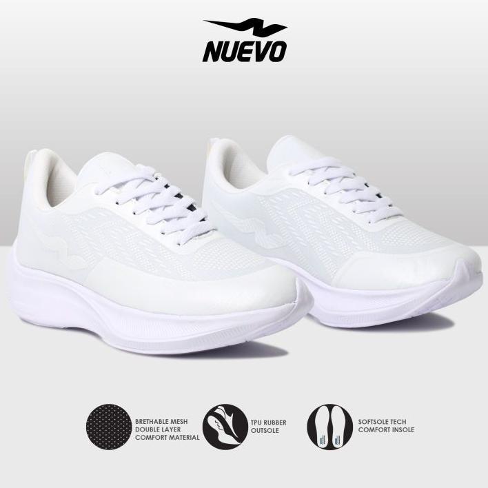 NEW NUEVO - Sepatu Lari Pria Nuevo Velocity Putih Silver Olahraga Running Cowok Ringan