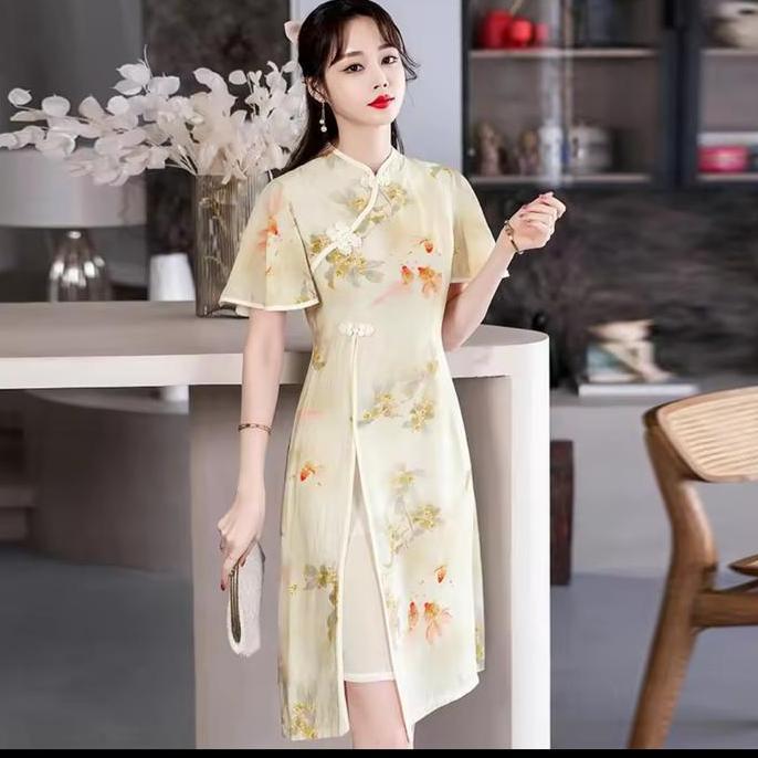 cheongsam lengan lebar cheongsam wanita import AN