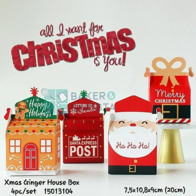 Buruan beli] xmas ginger house box 4pc/set kotak kado cookies toples hampers natal