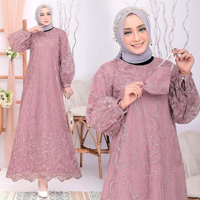 Vannamille id Gamis Arumi Bahan Full Brukat Tile Mutiara Size S-M,L,XL,XXL Dress Pesta Kondangan Fas