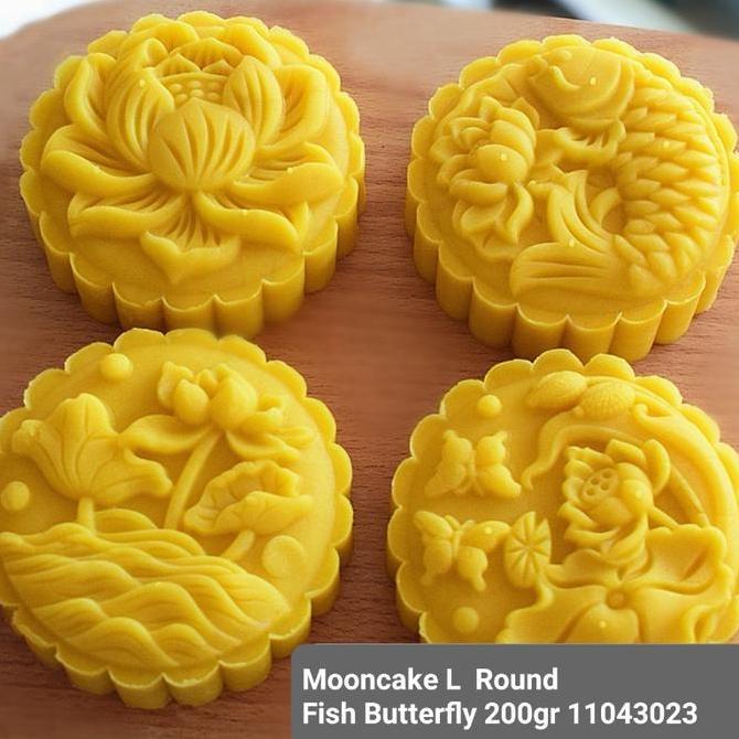 :::::::] cetakan Mooncake mould L 200g Bulat fish butterfly Round moon cake