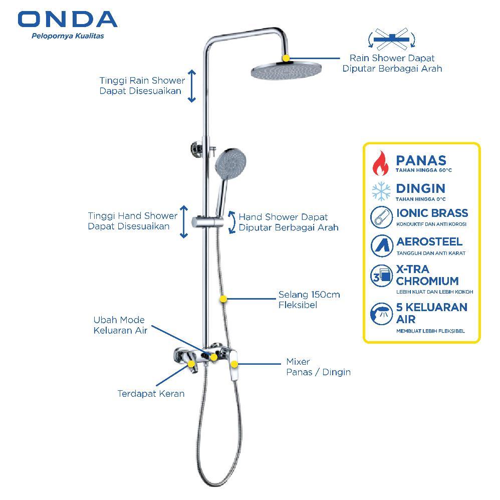 Onda Rain Shower Set Kamar Mandi 3 In 1 R-Fres Shower Tiang Komplit Kran Panas Dingin Anti Bocor