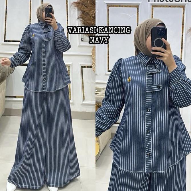 Queenasyari - Adeline Setelan Celana Jeans Jumbo Ld 120-140 Kulot Palazzo / Rok Bahan Soft Jeans Was
