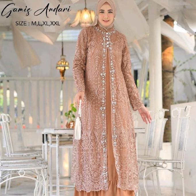 Dress Gamis Andari Outer Bisa Lepas Pasang Full Bordir Dan Sudah Di lengkapi Dengan Payet Mewah yang