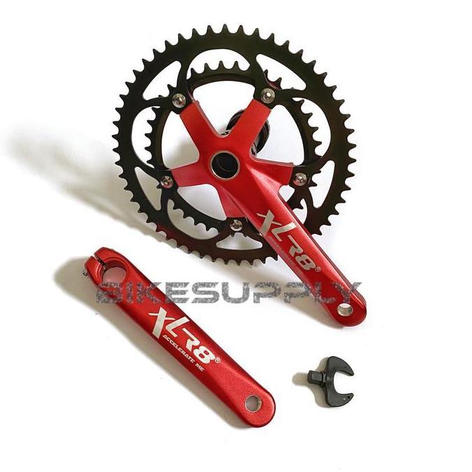 Promo Crank Set Double 39 - 53T XLR8 + BB Hollowtech 2 HT2 (Merah - Hitam) Diskon