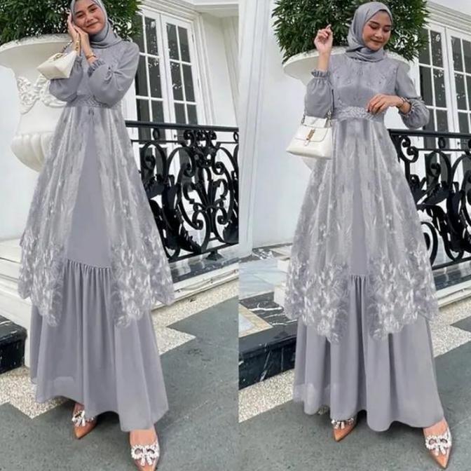 Sekarangaja- Terbaru Mona Gamis Rompi Outer Brukat Mewah Maxi  Set Dress Jumbo Seragam Pesta Kondang