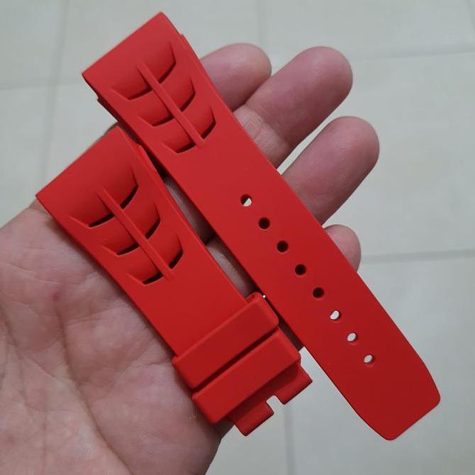 Tali karet strap rubber Kanvas jam tangan RM Pria warna Hitam / Merah