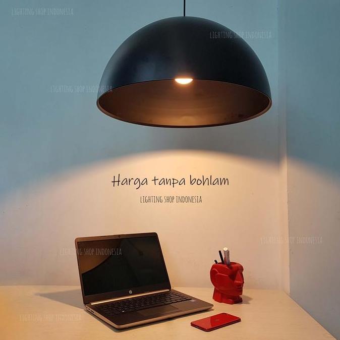 Ready stock Lampu gantung kap besar diameter 50cm hitam hias industrial cafe resto