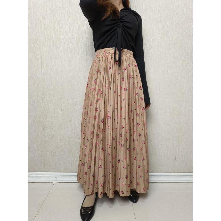 DS127 - Rok Wanita Bawahan Muslim Plisket Motif Bunga Pita