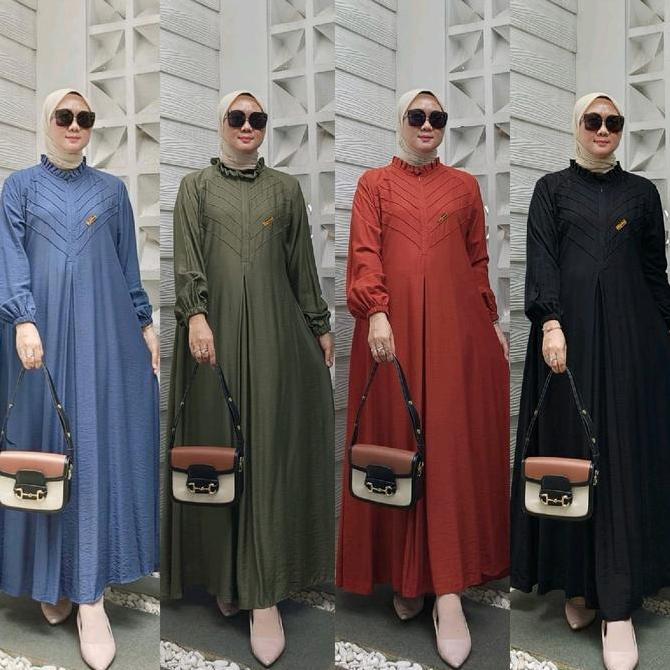 Berkualitas Shanum Dress Gamis Muslim Wanita Polo Linen Cantik Kekinian Variasi Rempel