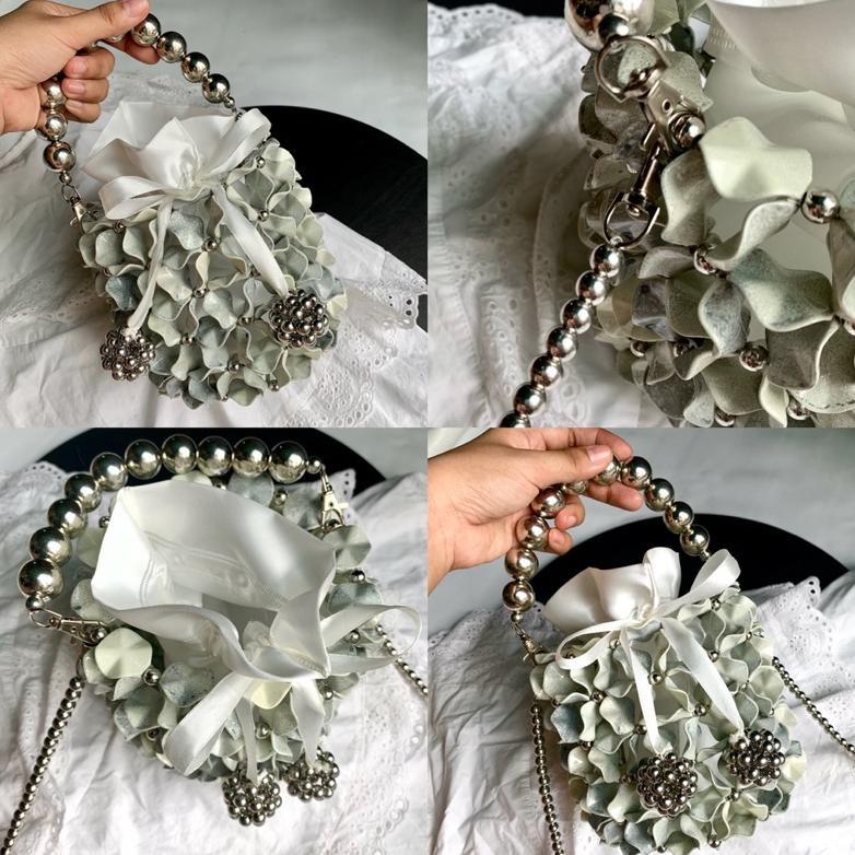 TERBARU Beaded Bag Bucket Warna Silver Berbagai Ukuran