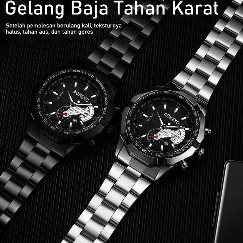 DISKON AOKEYO S001 JAM TANGAN PRIA ANTI AIR ORIGINAL LUXURY STAINLESS STEEL JAM TANGAN COWOK FREE BO