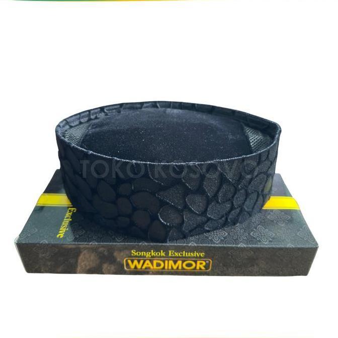 Songkok WADIMOR BORDIR AC Original Tinggi 9 Cm Peci Sholat Pria Dewasa Hitam Full Motif Batik Kopiah
