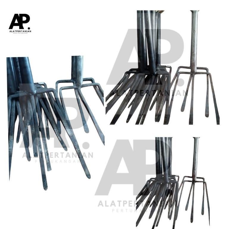 Garpu tanah injak gagang kayu/garpu lencek pertanian/garpu tanah baja per