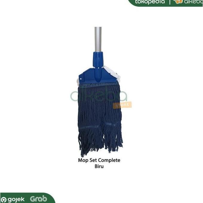 Mop Pel Set Komplit Biru / tongkat + mop holder + kain refill mop biru
