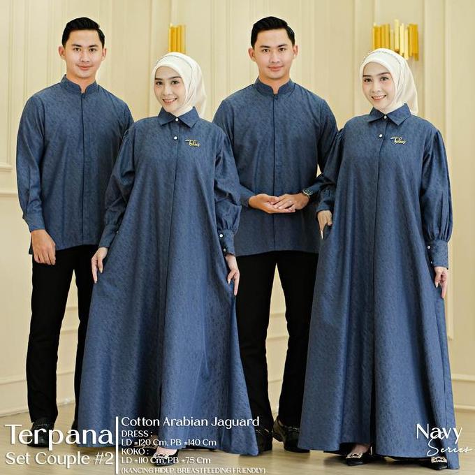 Terpana Couple Dress Kurta Muslim Cotton Arabian Jacquard Motif Batik Gamis Koko Baju Keluarga Pasan
