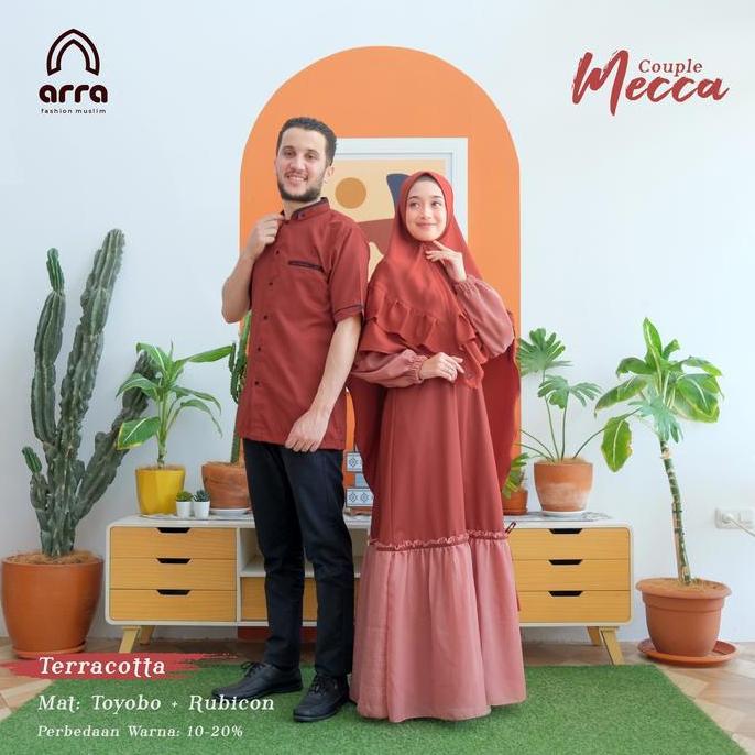 Baju Sarimbit Mecca Terracotta Couple Keluarga Muslim Gamis Ibu Ayah Anak Perempuan Laki