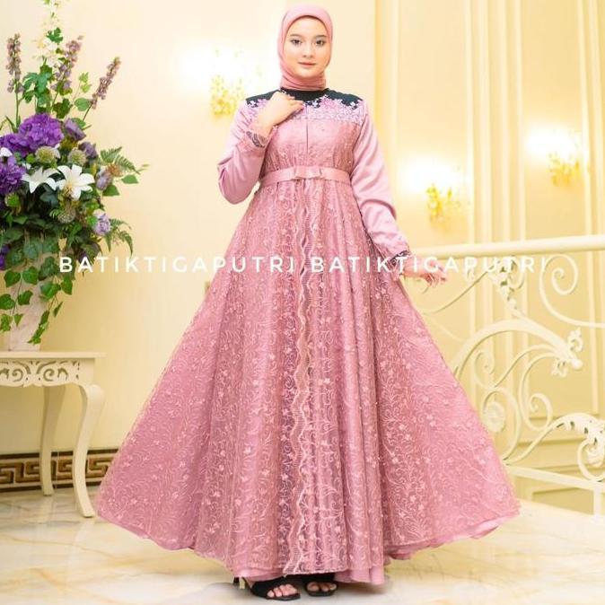 Sakura Dress - Gamis Raya Couple Keluarga Gamis Sakura Brokat Gamis Couple Keluarga Dress Couple Ibu