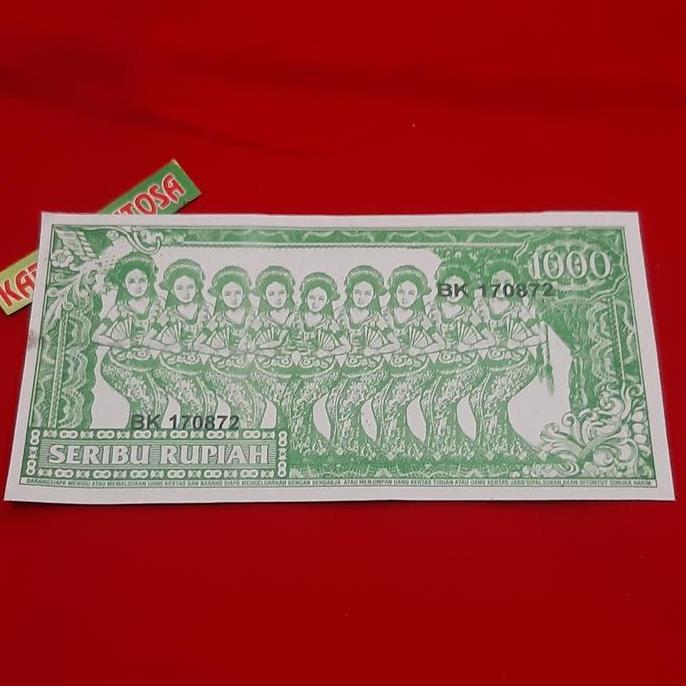 uang soekarno serimpi 9 melengkung pecahan 1000 rupiah hijau