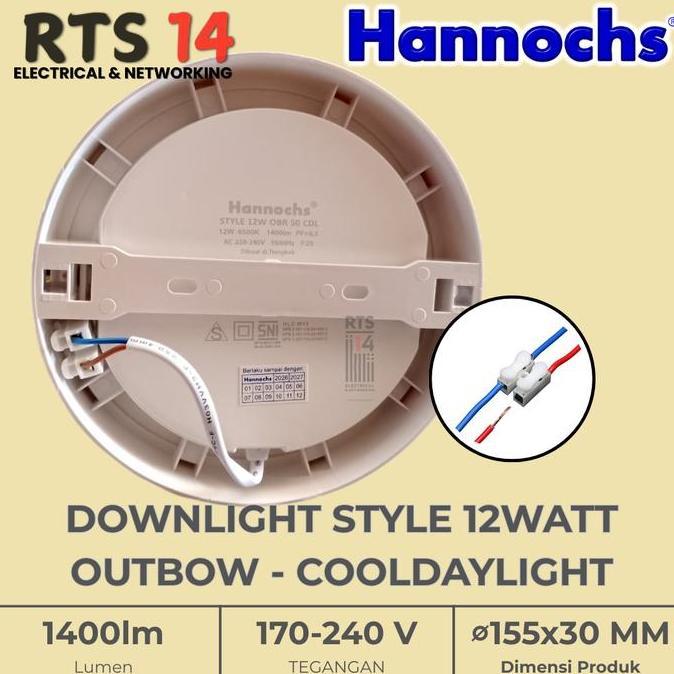 Ready stock Hannochs Downlight Style 12Watt Outbow Cooldaylight - Lampu Downlight Tempel 12W Hannoch